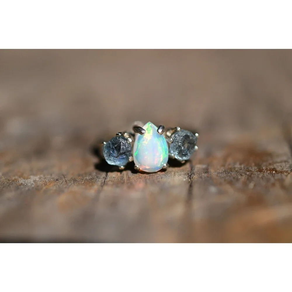 opal ring, Raw sapphire Gemstone, unique opal ring, jewelry for her, birthday gi